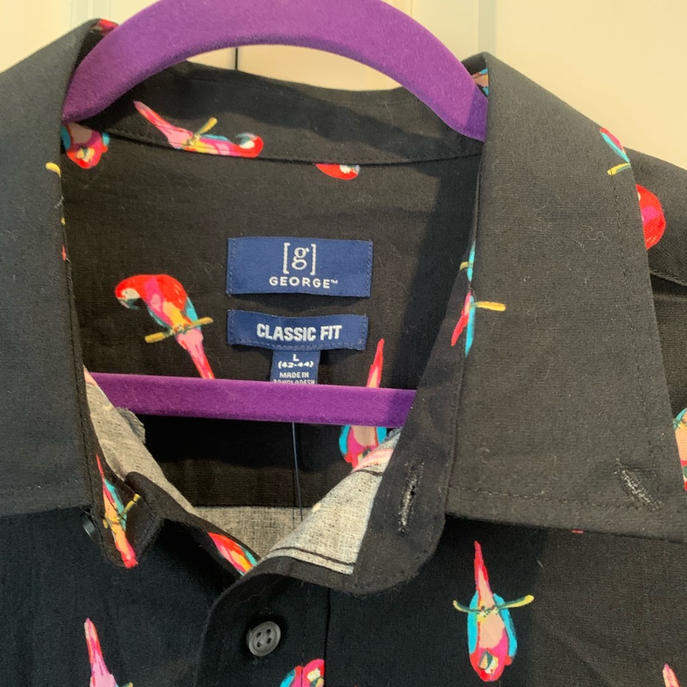 Black Parrot Print Button Down - Picture 3 of 4